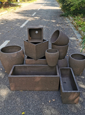 长方形陶盆园艺卉大口径磨砂黑色盆透气粗陶素陶庭院种树