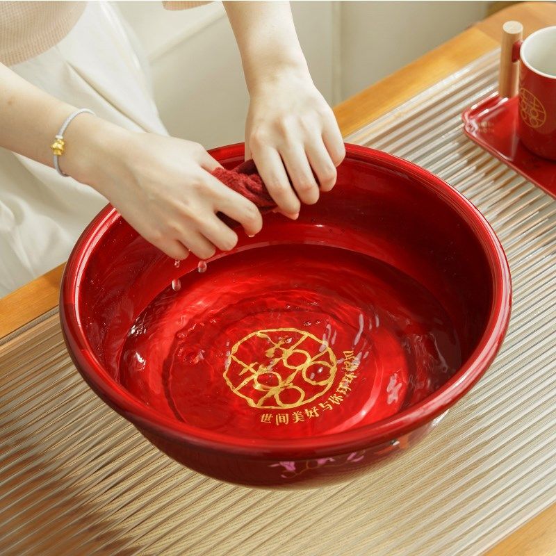 恒列结婚喜盆一对女方陪嫁红色洗脸盆装新娘洗漱盆婚庆用品大全