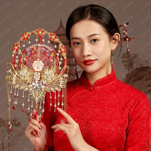 新娘团扇结婚出嫁材料包喜扇新成品面秀禾婚礼