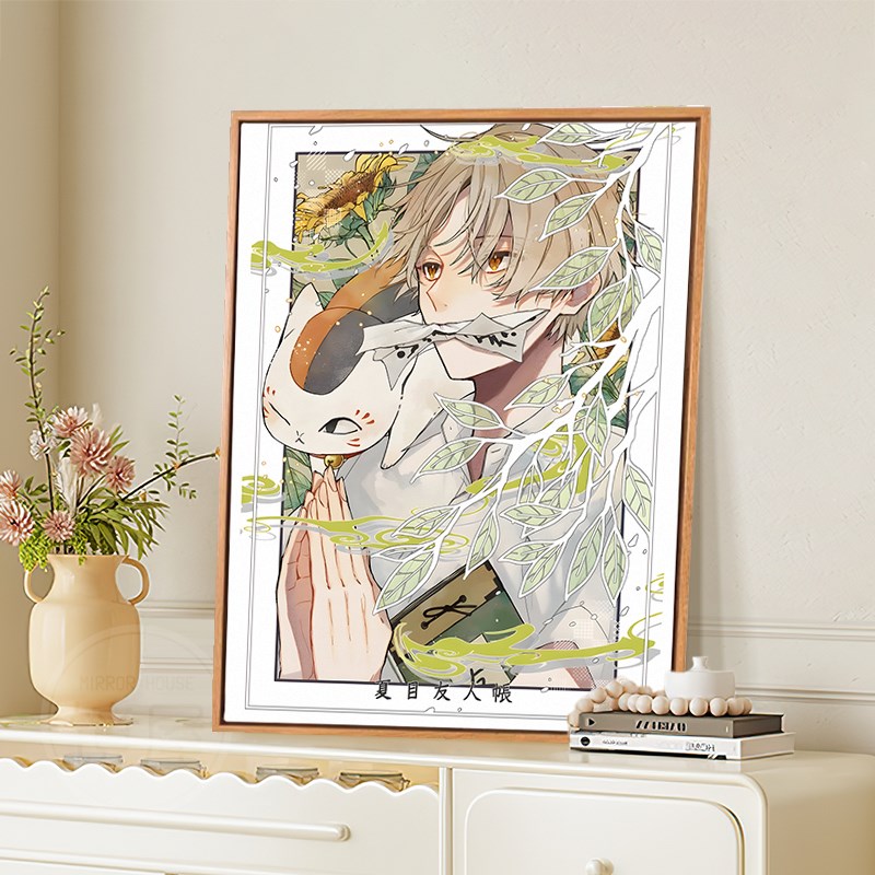 新款夏目友人帐猫咪妖怪手绘人物DIY数字油画解压填涂填色定制画