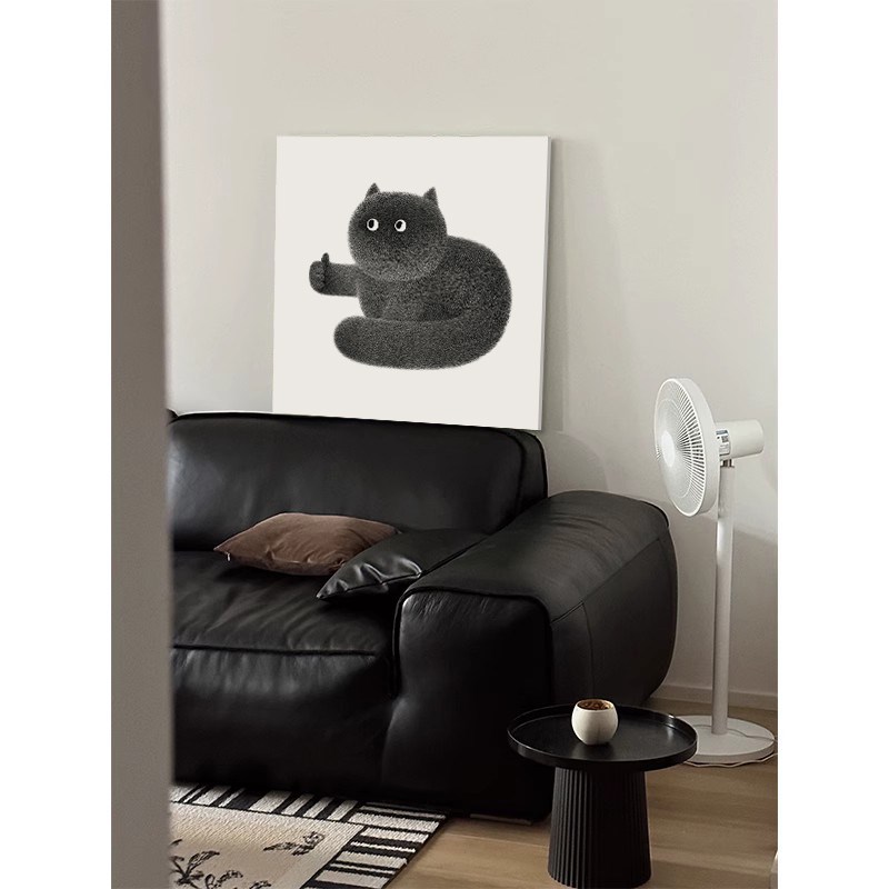手绘油画现代简约黑色猫咪客厅玄关装饰挂画动物卧室床头桌面摆件图片