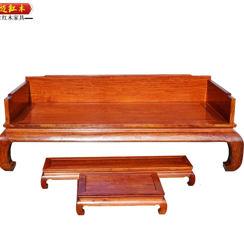 缅甸花梨红木罗汉床大果紫檀原木床加厚独板水波纹全榫卯结构