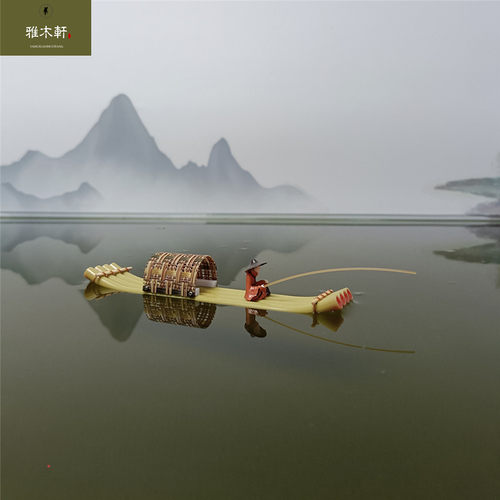 江南小船可漂f浮鱼缸水池假山流水摆件微缩饰品拍摄道具竹筏船模