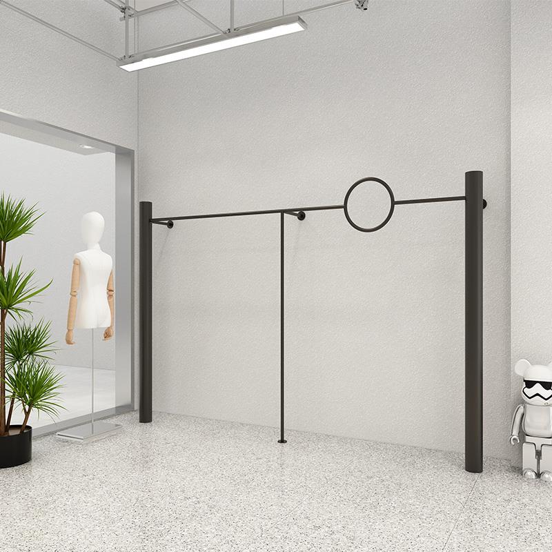 男女服装店展示架铁艺上墙架哑光黑创意个性圆圈衣服壁挂陈列货架