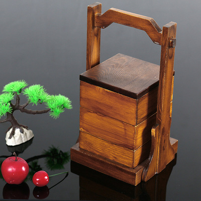 特色正方多层木手提盒创意提盒 多层多功能木提盒 二层三层层木盒