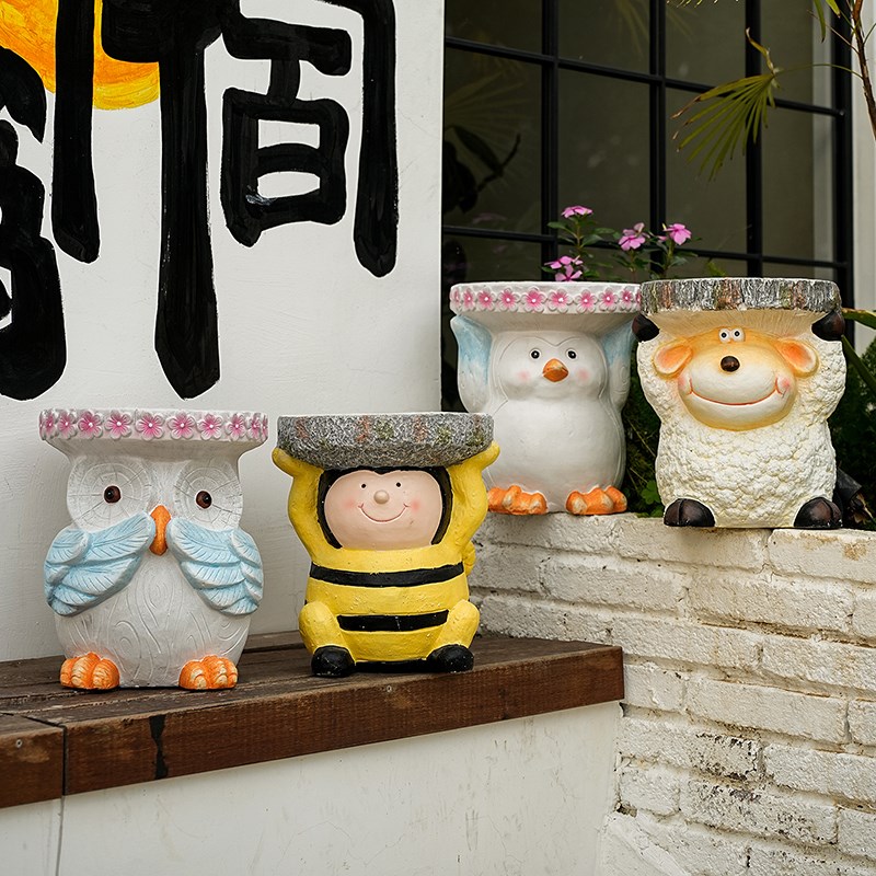 卡通动物造型创意摆件矮凳子花园阳台户外庭院装饰花盆花架底座