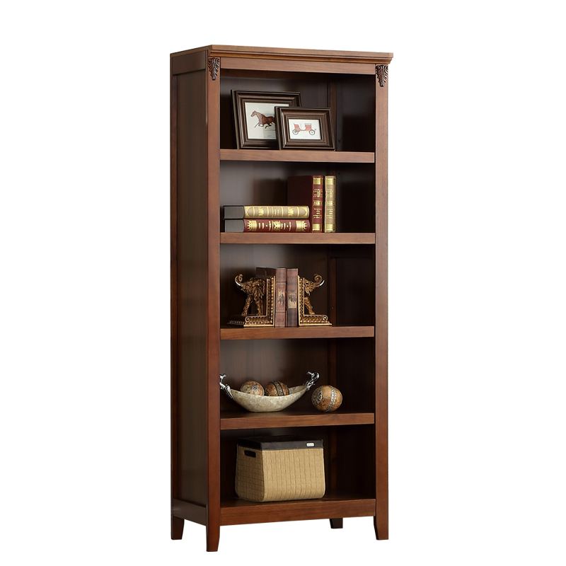 美式书橱实木书柜欧式一体整墙落地书架家用客厅储物收纳柜置物柜