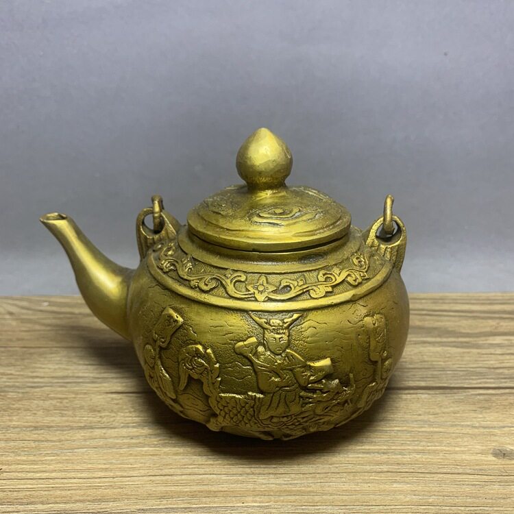 仿古纯铜人物壶摆件水壶茶壶铜壶装饰工艺礼品古玩铜器民俗老物件