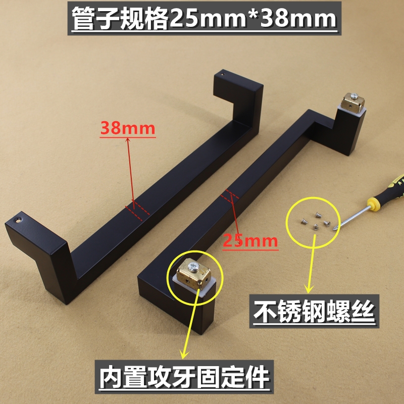 方管双弯不锈钢玻璃门亚黑大门把手拉丝玫瑰黑钛有框门KTV长拉手