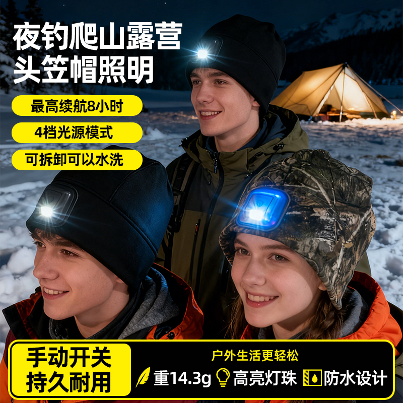 户外照明头灯帽子男女冬季保暖