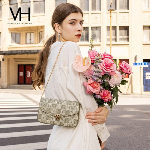 VH女包山茶花信封包小众高级感包包老花链条小方包百搭单肩斜挎包