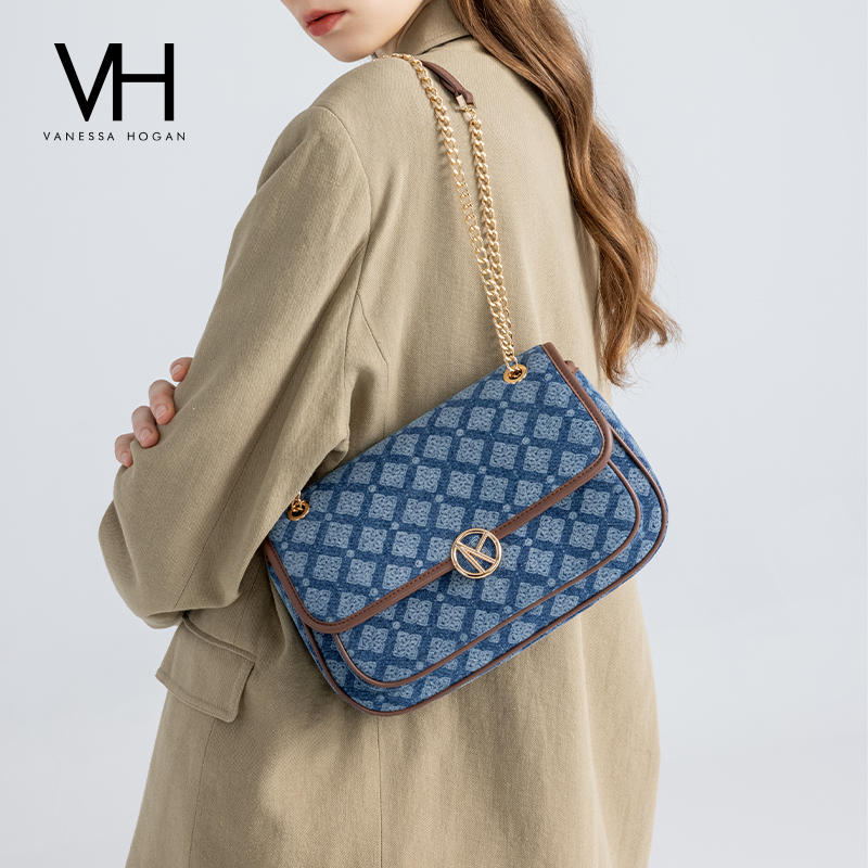 VH女包可可斜挎包复古丹宁单肩包