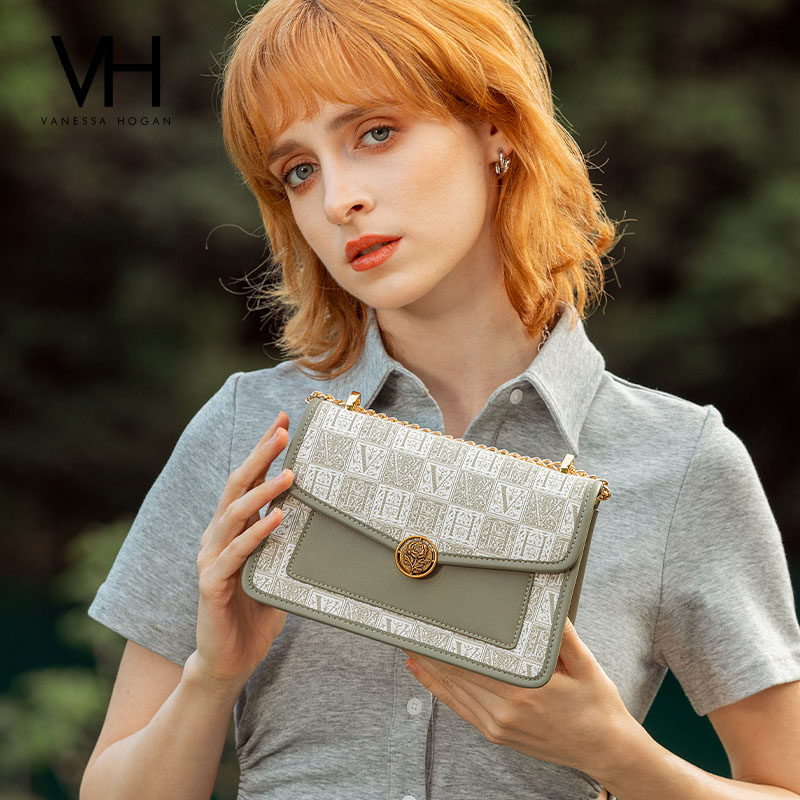 VH女包西洛方包山茶花复古老花链条斜挎包百搭高级感小方包单肩包