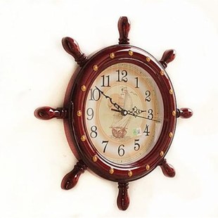 北极星船舵挂钟客厅静音创意时钟欧式壁挂钟表卧室装饰石英钟