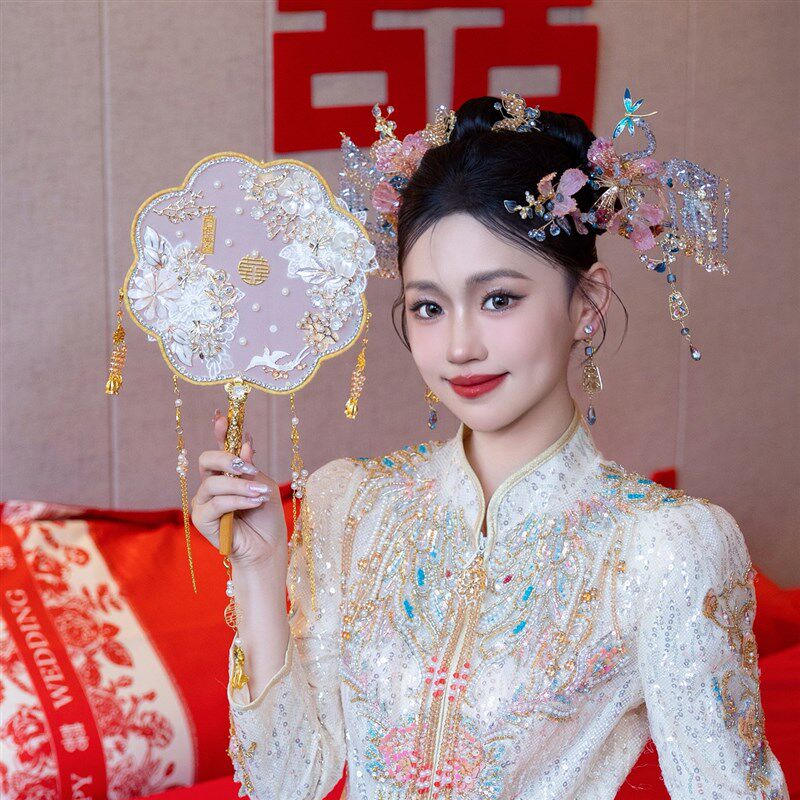 团扇新娘结婚秀禾婚礼di材料扇子手工喜扇婚扇高级成品中式新婚