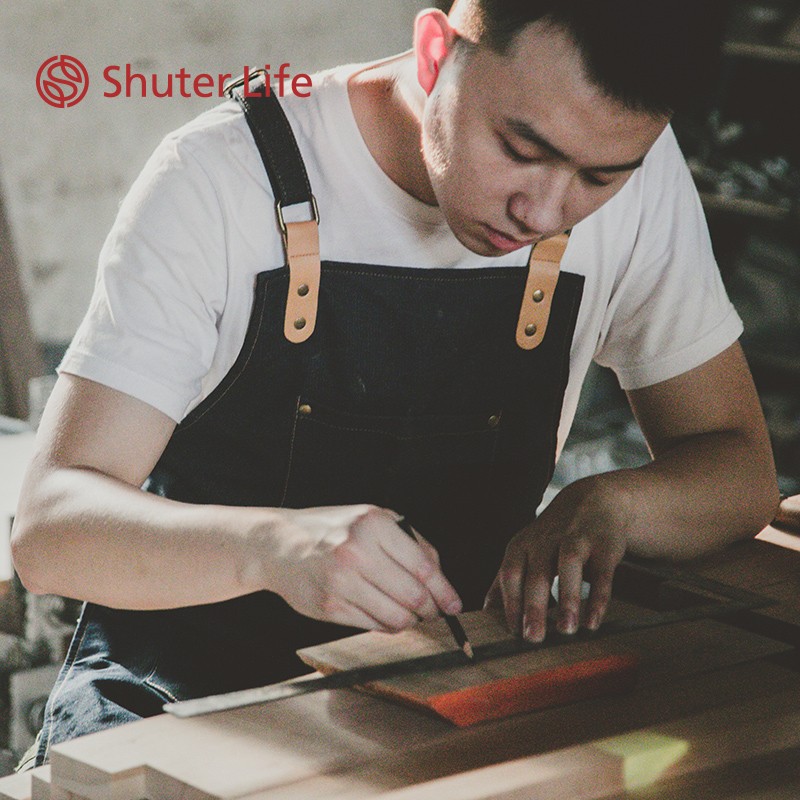 加厚耐磨皮具手工匠人木工坊黑色肩牛仔围裙理发厨师背带工作服