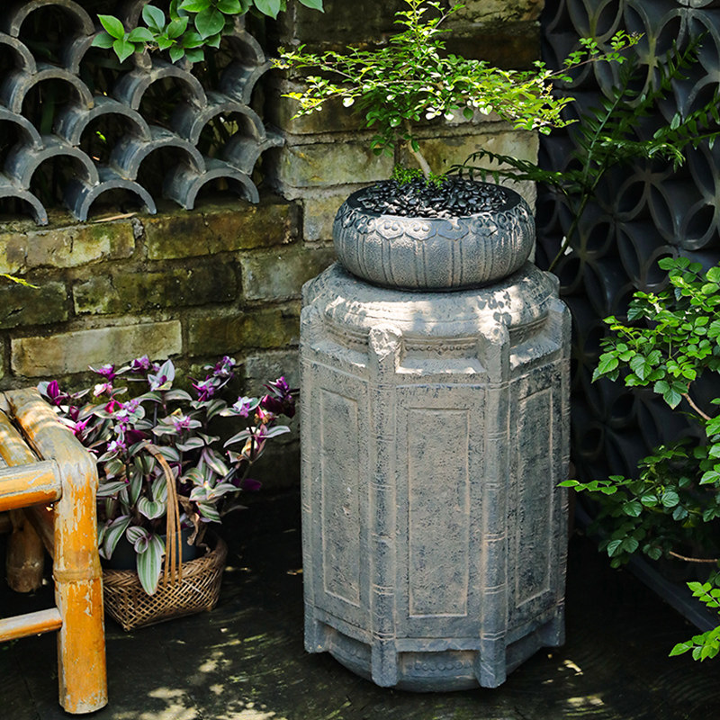 陋石坊仿石柱墩石庭院园装饰造景石雕仿古盆底座饰品