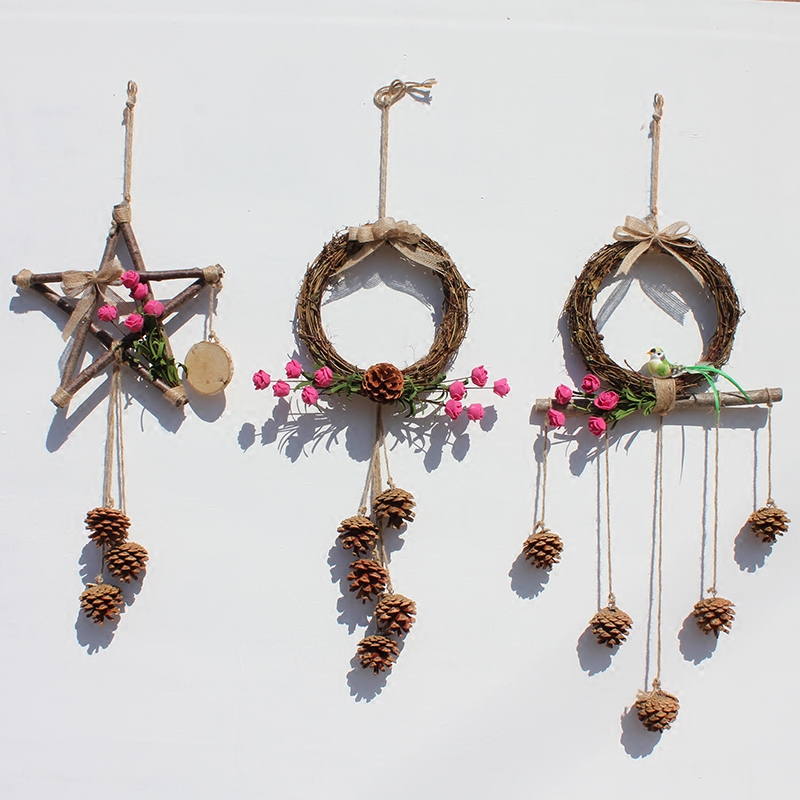 松果装饰挂件手工制作创意幼儿园区角环境创设墙壁挂饰天然干树枝