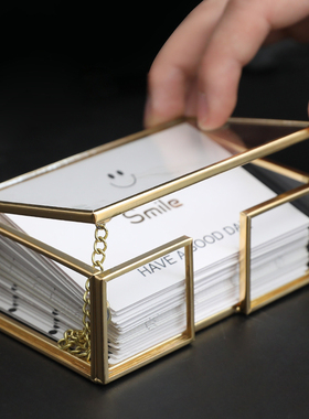 办公室桌面装饰商务名片盒个性黄铜包边玻璃名片架子创意展会礼品