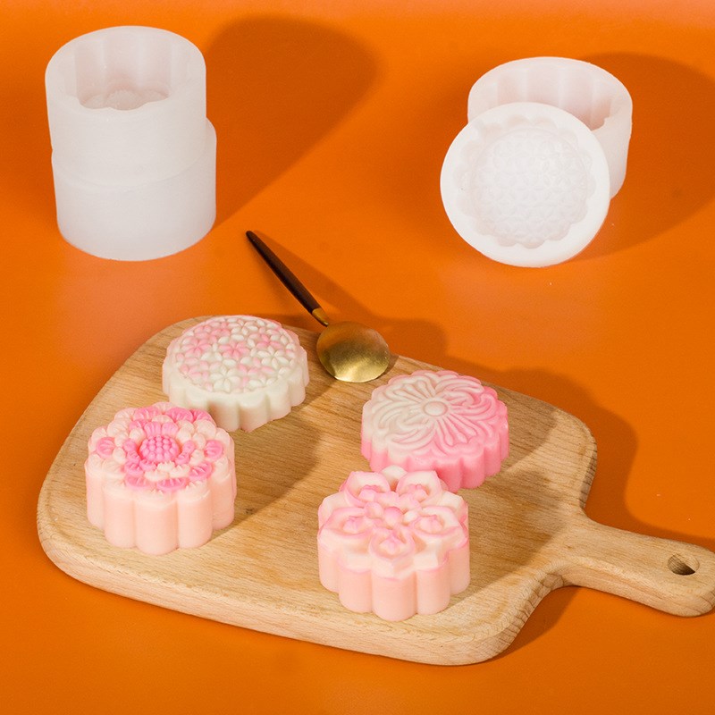 三信 圆形花型月饼矽胶模具绿豆糕凤梨酥烘焙套装蜡烛月饼模