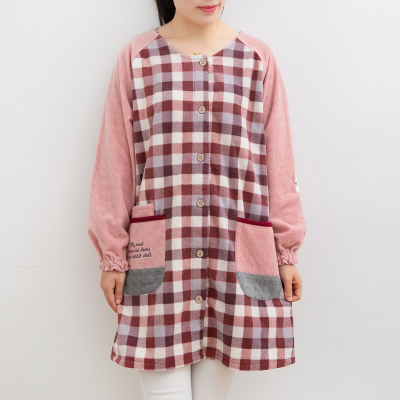 2020冬季新款长袖棉围裙绒罩衣家居保暖做饭衣韩版前挤扣反穿衣