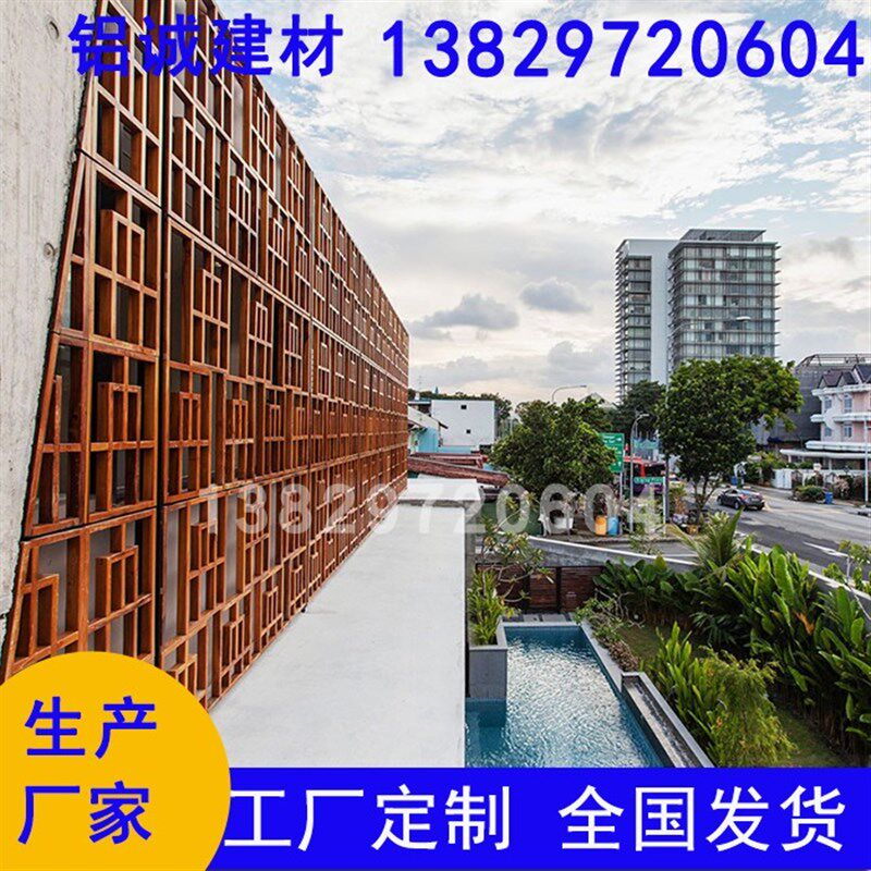 店木纹色方管缝焊接格复古回字形多图案背景墙