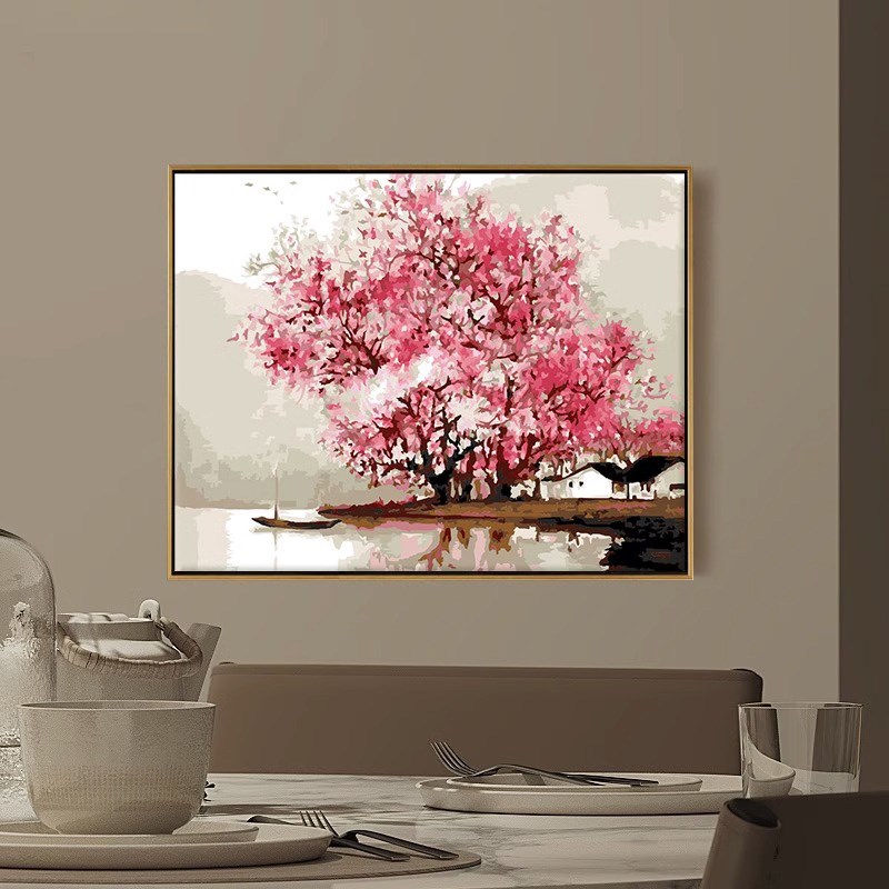 diy数字油画丙烯装饰风景手工填色油彩画填充手绘中国风江南烟雨图片