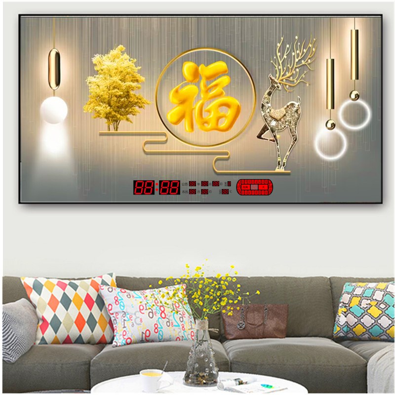 现代简约装饰画北极星万年历电子钟客餐厅家用创意轻奢壁挂带时钟图片