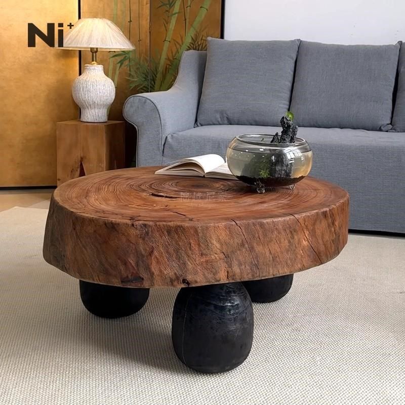 Ni尼家法式中古实木圆形茶几民宿酒店复古诧寂风矮桌创意桌子,住宅家具,茶几,淘宝优惠券,粉丝福利购,淘宝优惠卷