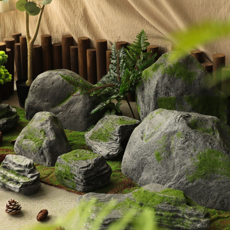 庭院假山仿真石头鱼缸橱窗花园造景楼梯装饰品大型摆件绿植微景观