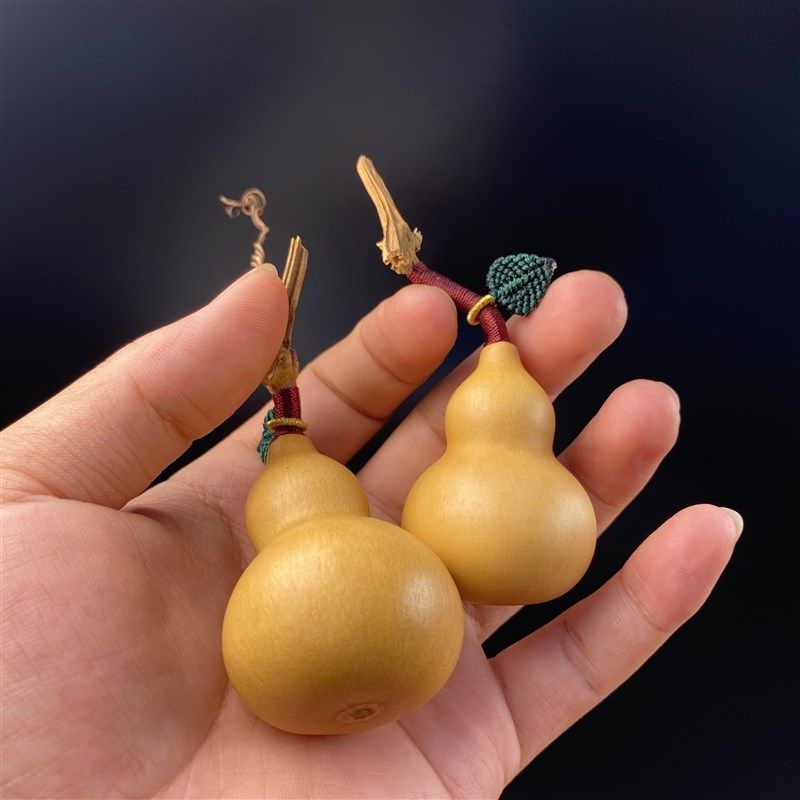 胖墩小葫芦文玩女孩胖梨形编制摆挂件手把件绕指柔葫芦小美带叶子
