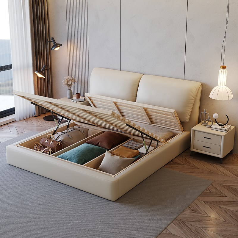 意式极简大象耳朵皮床互不打扰人床奶油风软包婚床卧大床