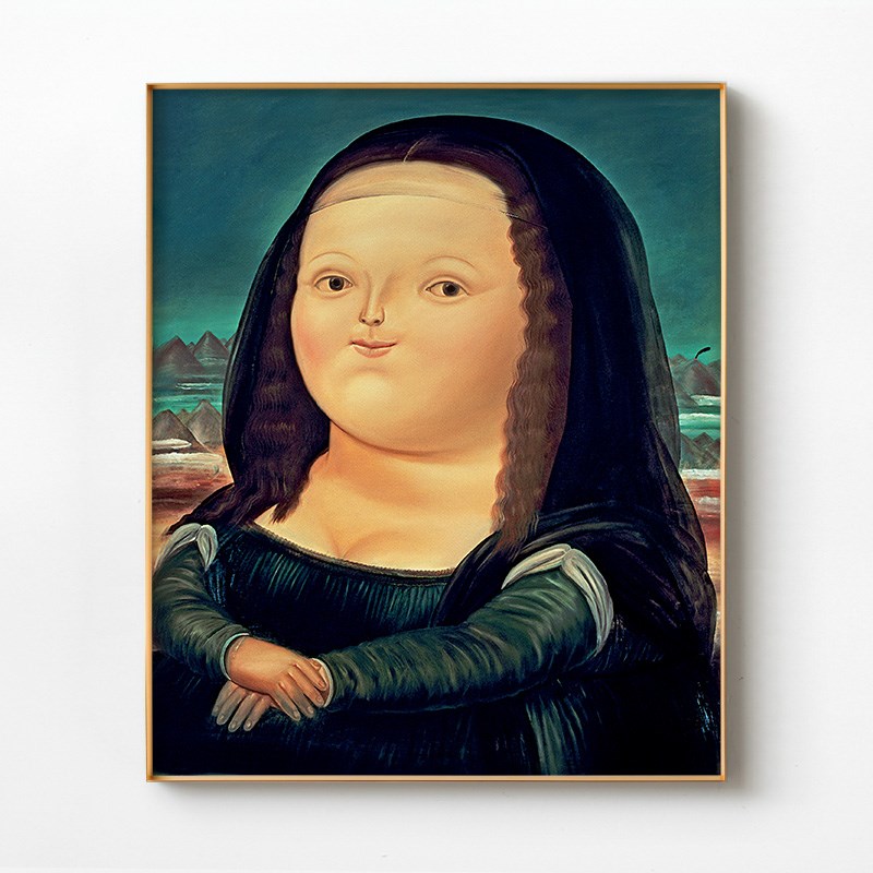 胖蒙娜丽莎简约现代客厅装饰画小众趣味挂画餐厅书房玄关竖版壁画图片