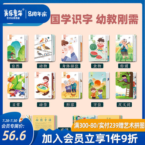 美乐儿童识字卡片幼儿认字启蒙幼儿园宝宝全早教认知汉字古诗词