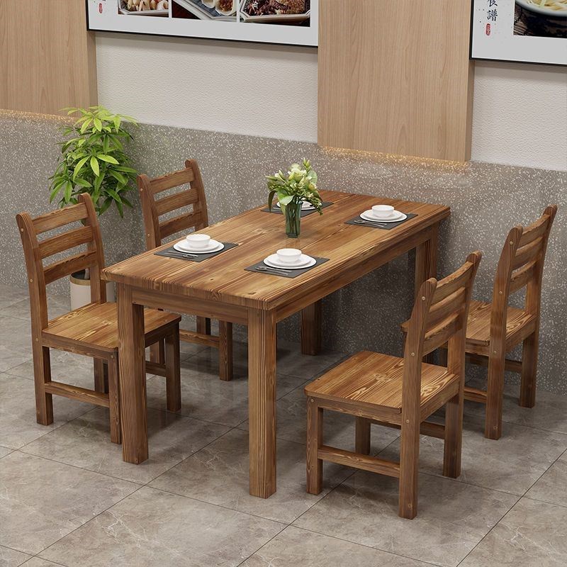 面馆桌椅饭店小吃店桌椅快餐桌椅实木餐馆食堂餐桌烧烤碳化桌