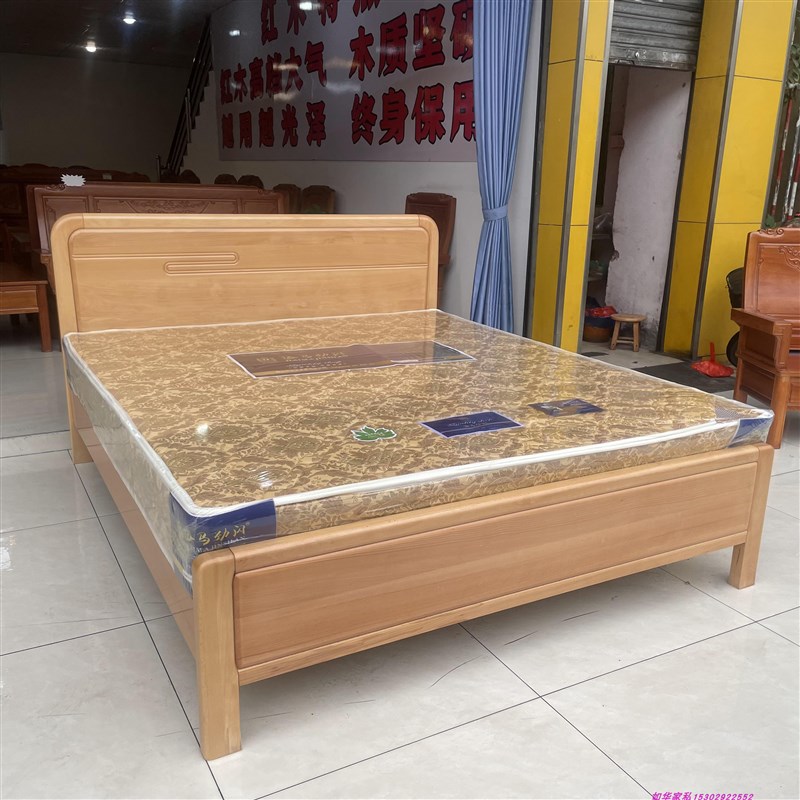 环保榉木床浅色新款全实木床M1.8米木人结婚大床厂