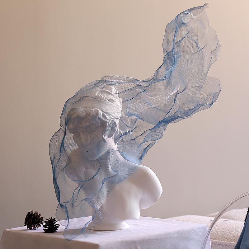 现代蓝色金属面纱女孩雕塑人物雕像客厅艺术摆件家居软装饰品