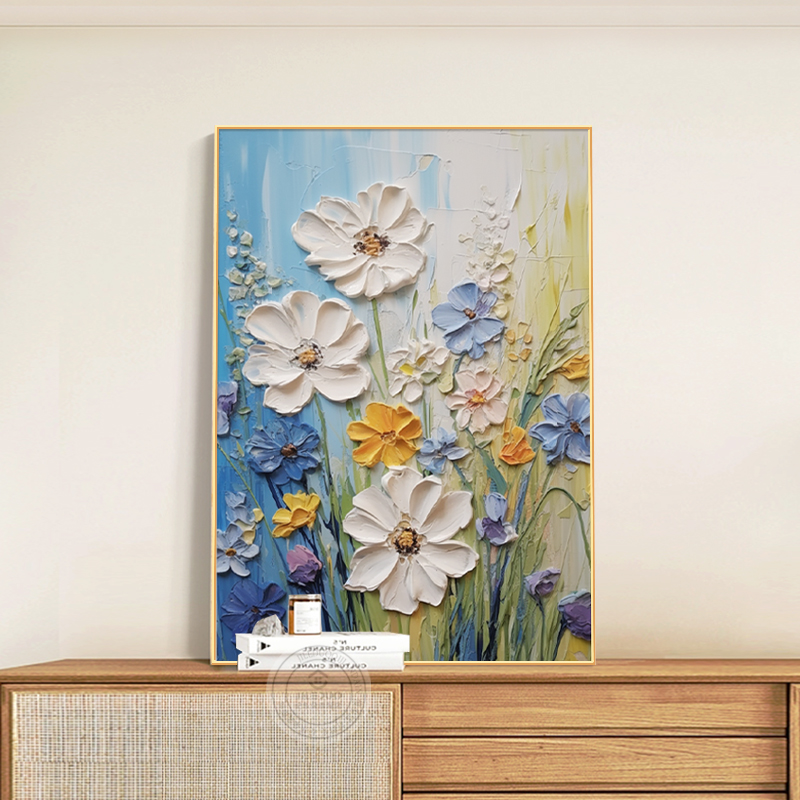 大芬村油画非手绘楼梯间花卉抽象肌理画书房餐厅装饰画餐边柜挂画图片