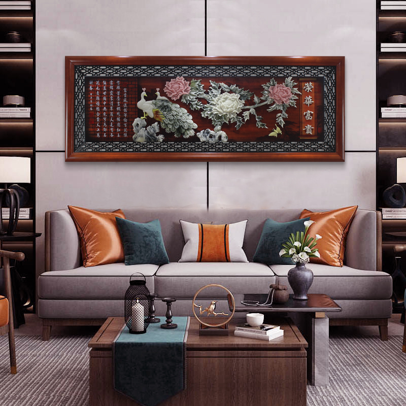 客厅实木牌匾装饰画中式沙发x背景墙壁画餐厅小尺寸立体浮雕装饰图片