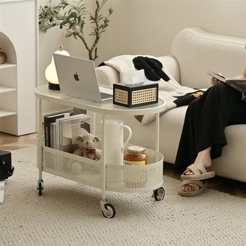 铁梵 奶油风客厅迷你小茶几创意推车沙发边几铁艺阳台桌子