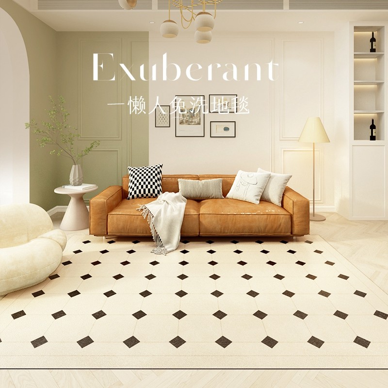 黑白格子复古地毯擦洗客厅免洗懒人防水皮革地垫法式奶油风,居家布艺,地毯,淘宝优惠券,粉丝福利购,淘宝优惠卷