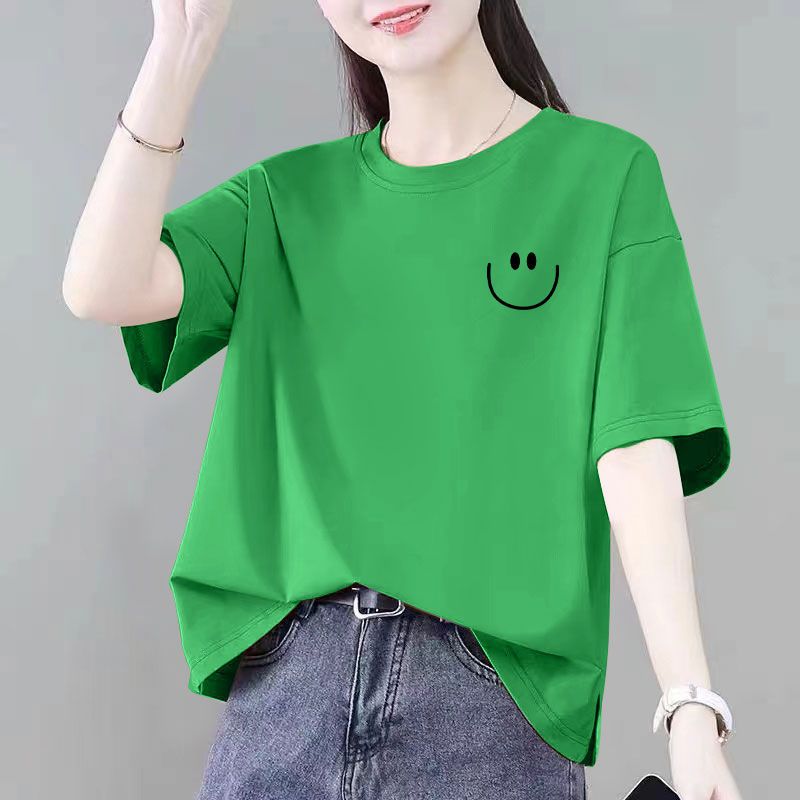 夏季纯棉笑脸宽松短袖T恤女
