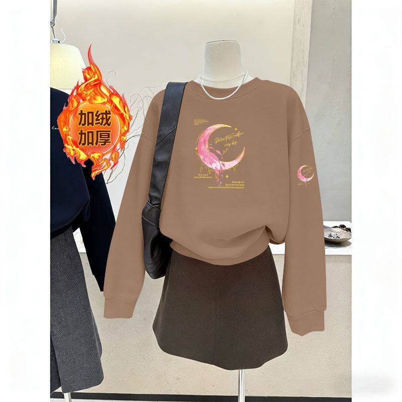 加绒加厚秋冬大码印花卫衣女