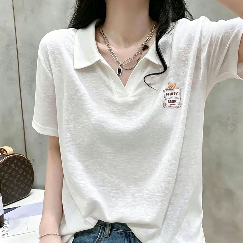 夏季竹节棉POLO领显瘦短袖T恤女
