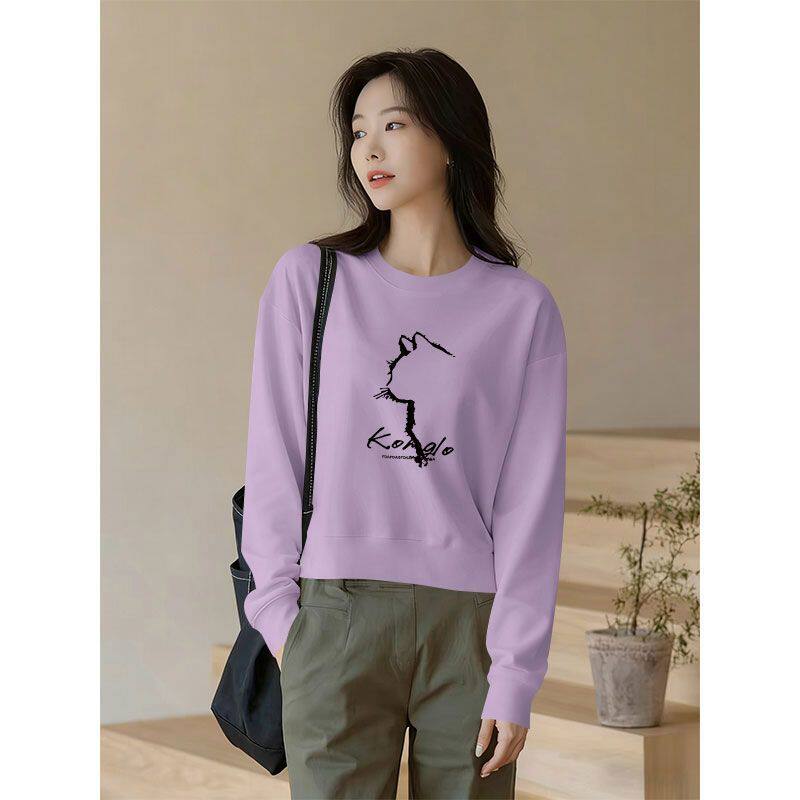 纯棉长袖卫衣女时尚秋冬新款简约百搭潮流休闲大码印花上衣ins