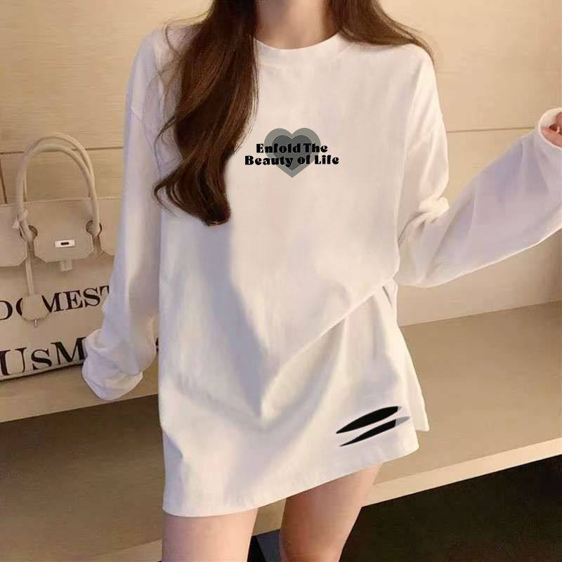 纯棉长袖大码t恤女秋冬女装韩版休闲简约宽松气质百搭上衣打底衫