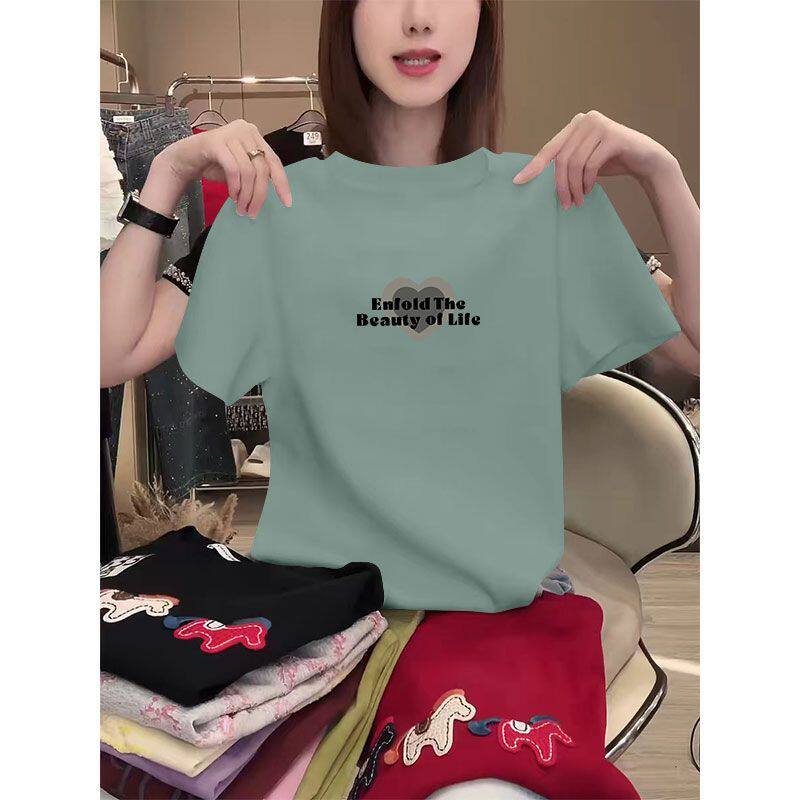 纯棉短袖潮流T恤女新款夏季洋气设计感减龄韩版气质百搭体恤上衣