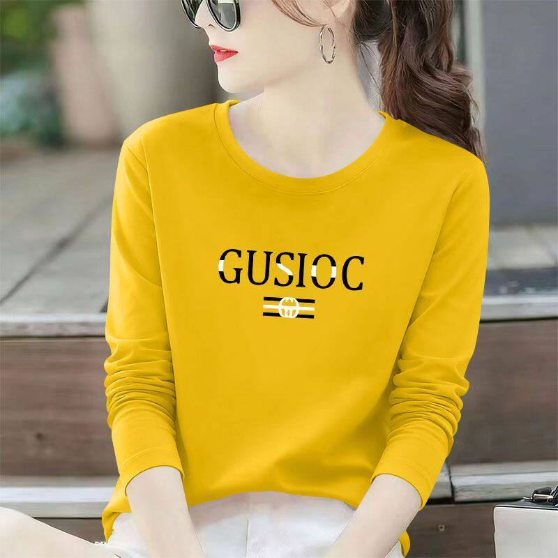 纯棉长袖大码t恤女秋冬女装显瘦内搭减龄休闲印花遮肉上衣女ins