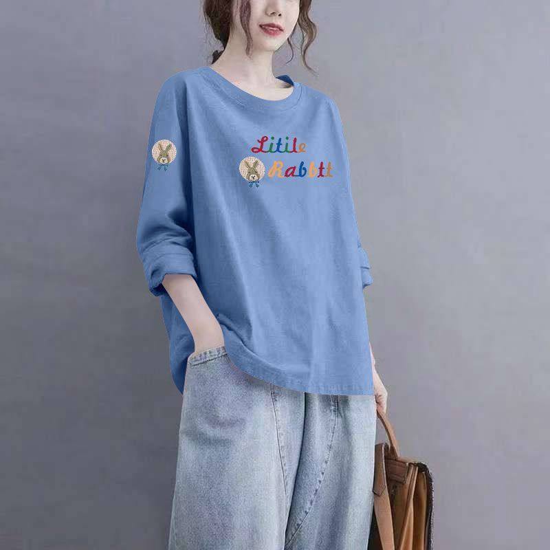 纯棉长袖潮流T恤女秋冬新款圆领印花显瘦简约内搭百搭上衣