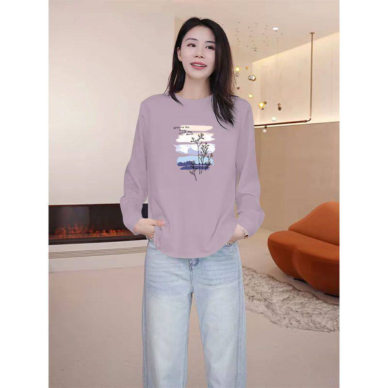 纯棉长袖大码女T恤春秋遮肉